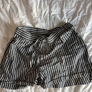 Banana Republic Grey and White Striped High Waist Shorts